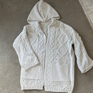 Cream Hooded Cable Knit Cardigan